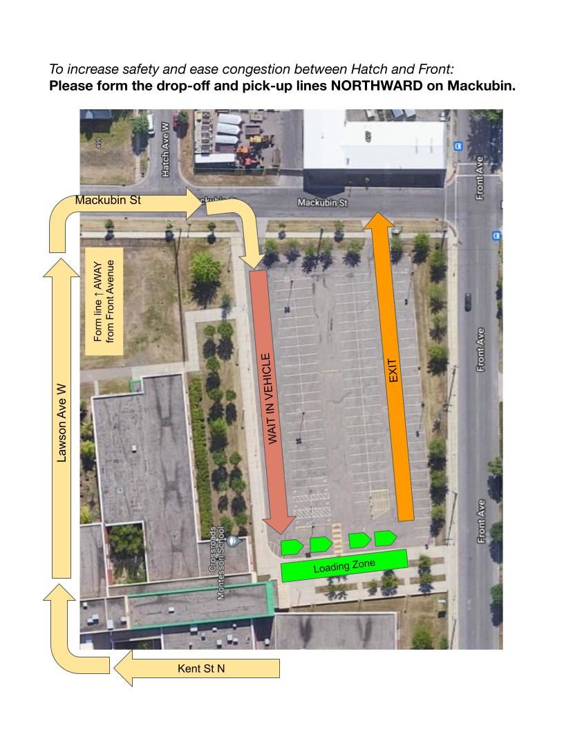 Map of drop-off/pick-up zone and procedures at Crossroads